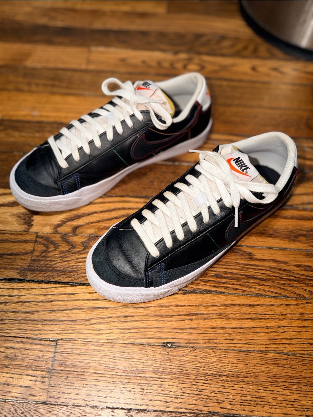 Nike Blazer Low 77 Multi Stitch Black Rainbow Womens Size 9 DJ6000-001